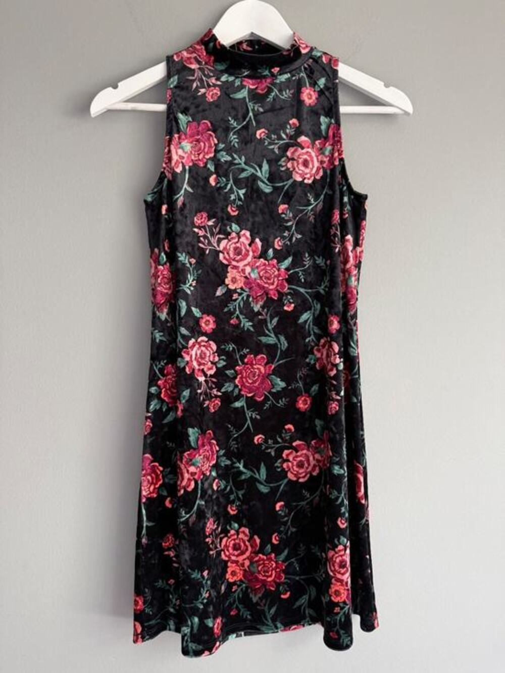 Mudd Dress Size S Black Velvet Floral Mock Neck Dark Academia Romantic Y2K 90s